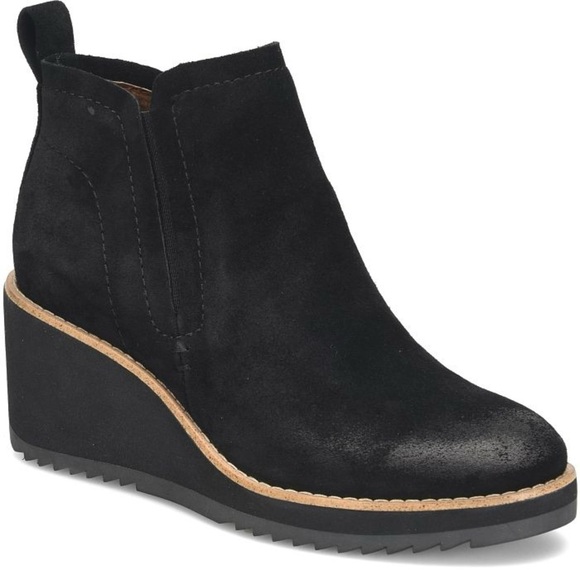 SOFFT Emeree Wedge Bootie Modern Chelsea Boot Suede Waterproof Black 8M - Picture 3 of 6
